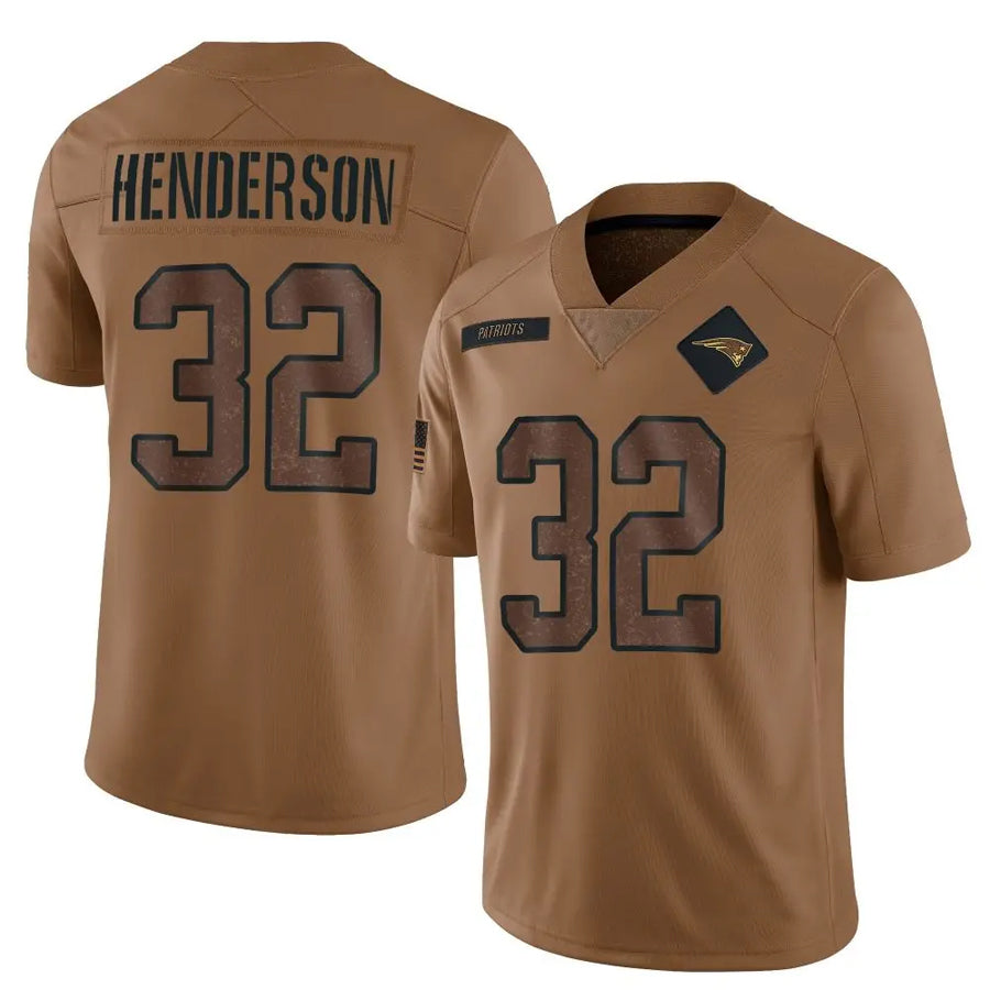 Kooe NE.Patriots #32 TreVeyon Henderson Player Salute To Service Limited Brown Stitched Jerseys
