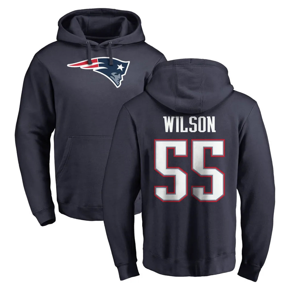 Kooe NE.Patriots #55 Jared Wilson Player Navy LOGO Pullover Hoodies Home Game Stitched Jerseys