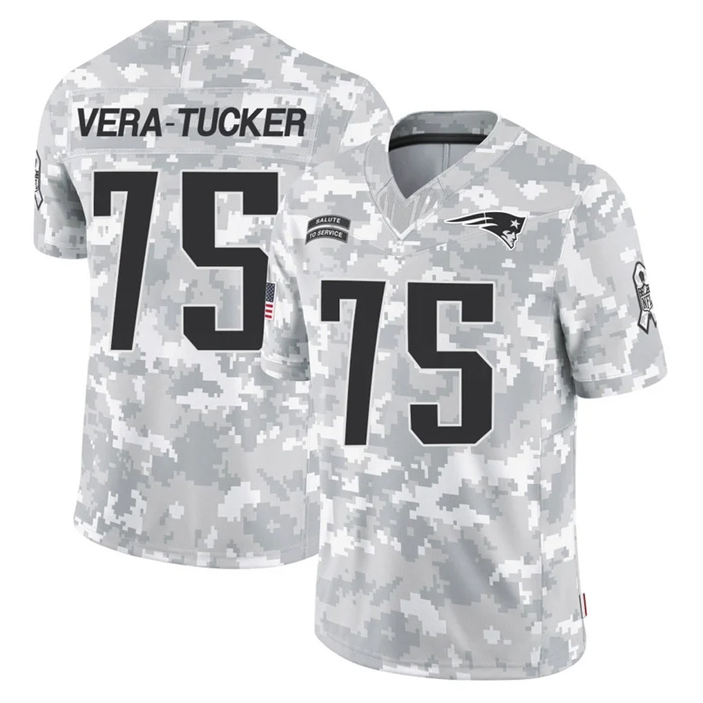 Kooe NE.Patriots #75 Alijah Vera-Tucker Player Arctic Camo Salute To Service Limited Game Stitched Jerseys