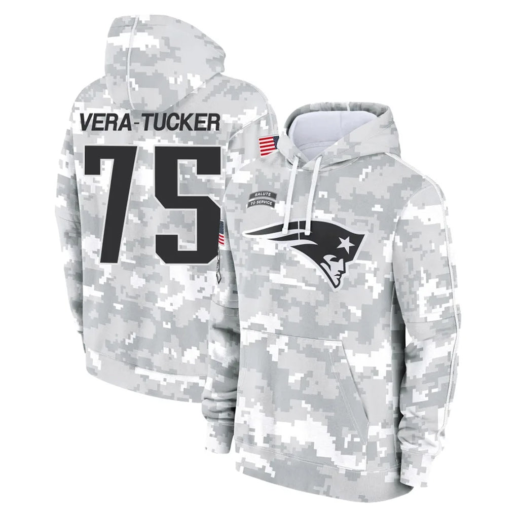 Kooe NE.Patriots #75 Alijah Vera-Tucker Player Arctic Camo Salute to Service Pullover Hoodies Limited Game Stitched Jerseys