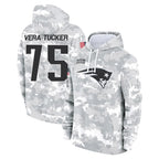 Kooe NE.Patriots #75 Alijah Vera-Tucker Player Arctic Camo Salute to Service Pullover Hoodies Limited Game Stitched Jerseys