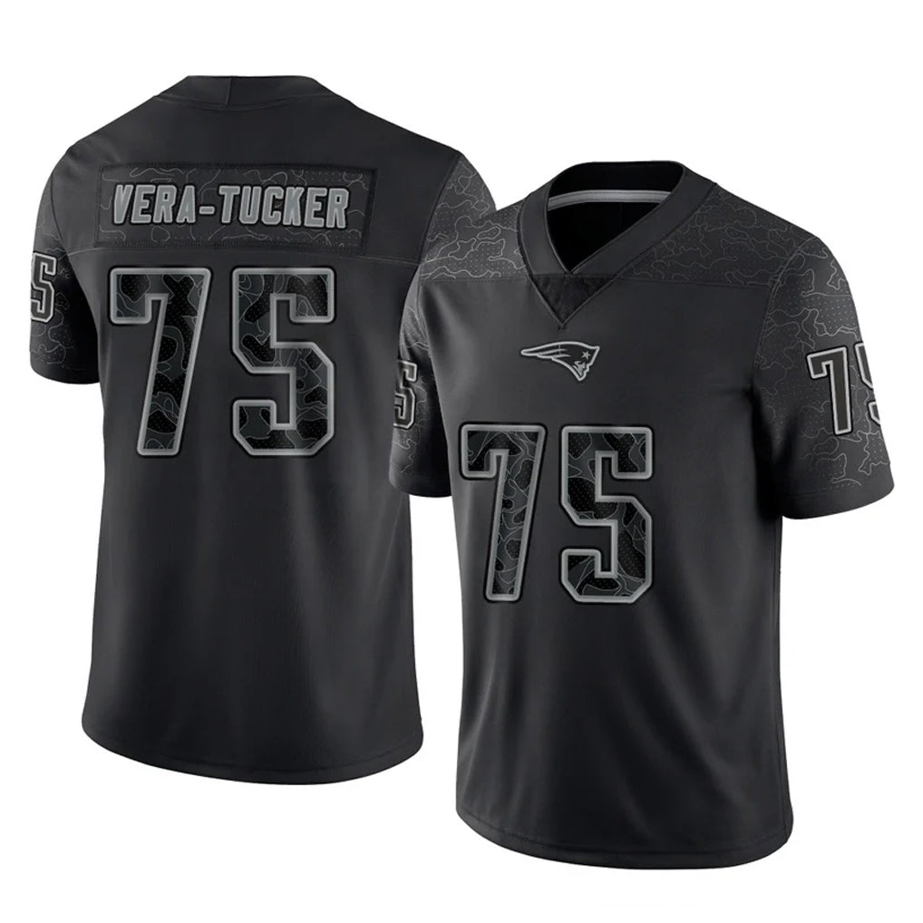 Kooe NE.Patriots #75 Alijah Vera-Tucker Player Black Reflective LImited Home Game Stitched Jerseys
