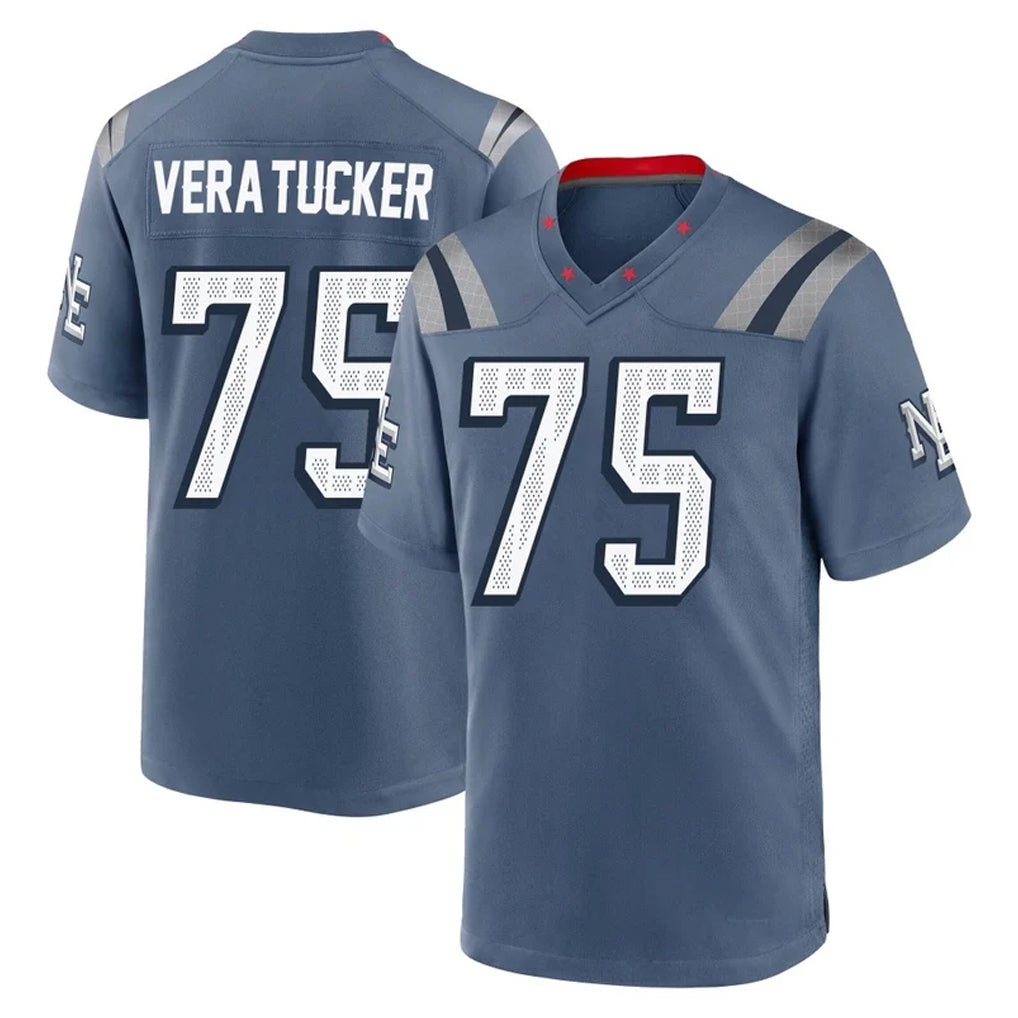 Kooe NE.Patriots #75 Alijah Vera-Tucker Player Blue Rivalries Collection Home Game Stitched Jerseys
