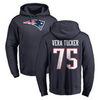 Kooe NE.Patriots #75 Alijah Vera-Tucker Player Navy LOGO Pullover Hoodies Home Game Stitched Jerseys