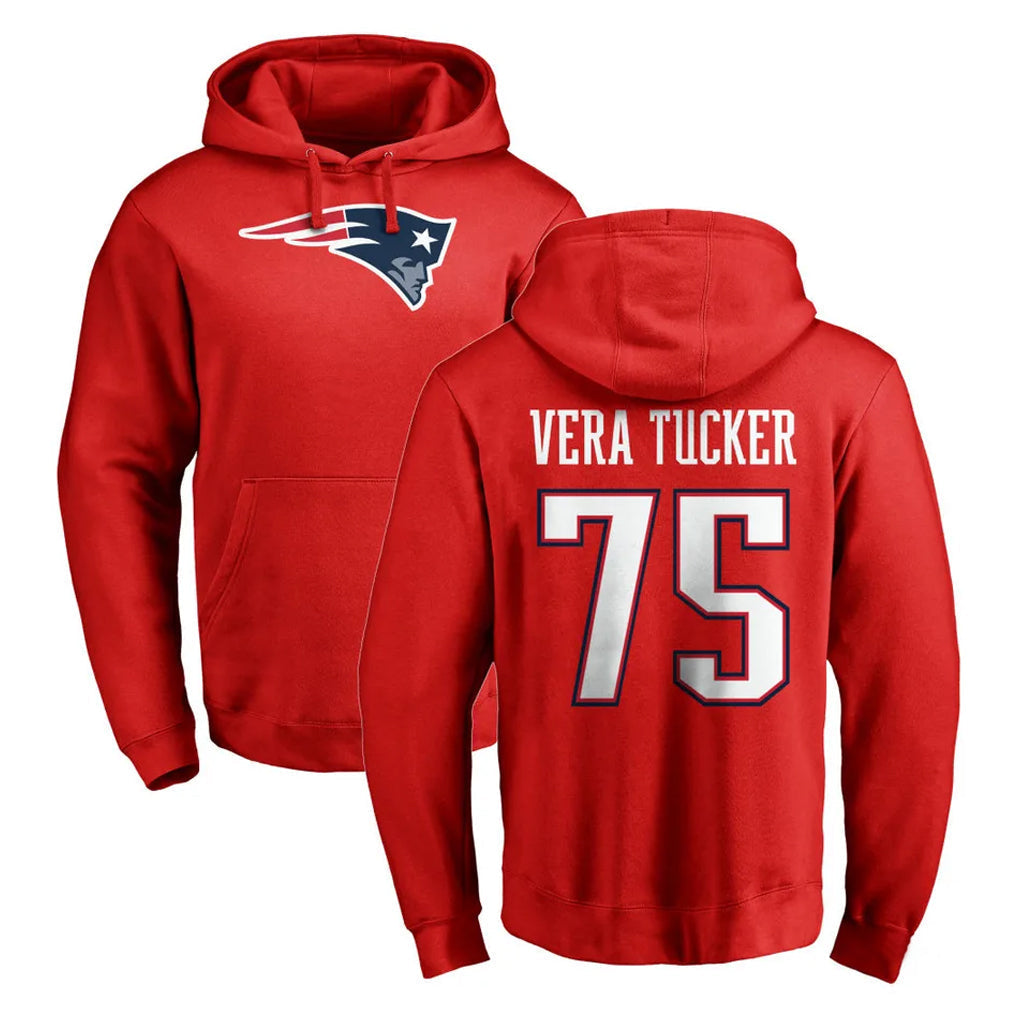 Kooe NE.Patriots #75 Alijah Vera-Tucker Player Red LOGO Pullover Hoodies Home Game Stitched Jerseys