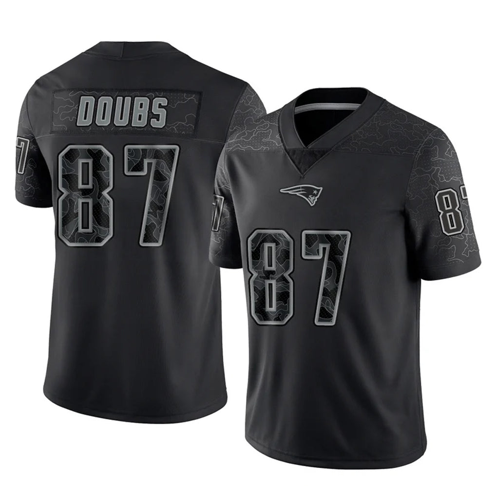 Kooe NE.Patriots #87 Romeo Doubs Player Black Reflective LImited Home Game Stitched Jerseys