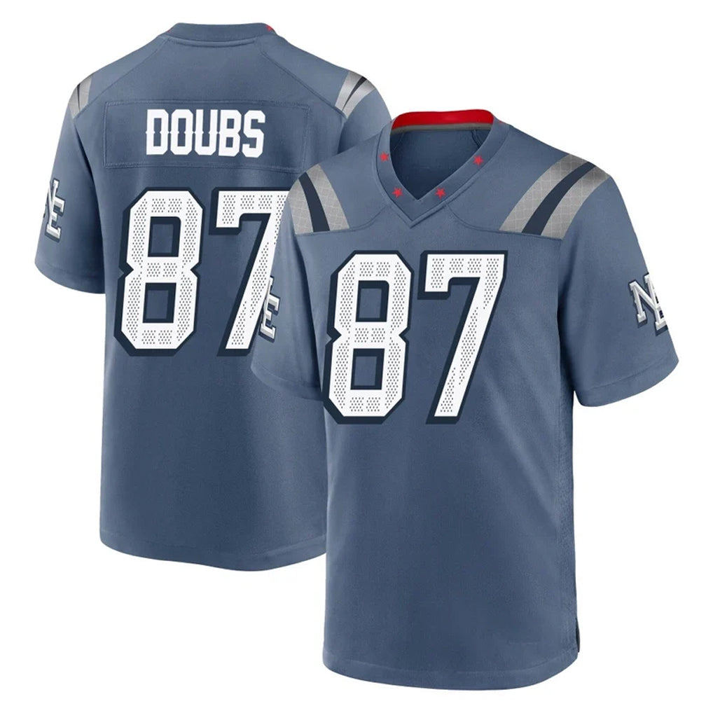 Kooe NE.Patriots #87 Romeo Doubs Player Blue Rivalries Collection Home Game Stitched Jerseys