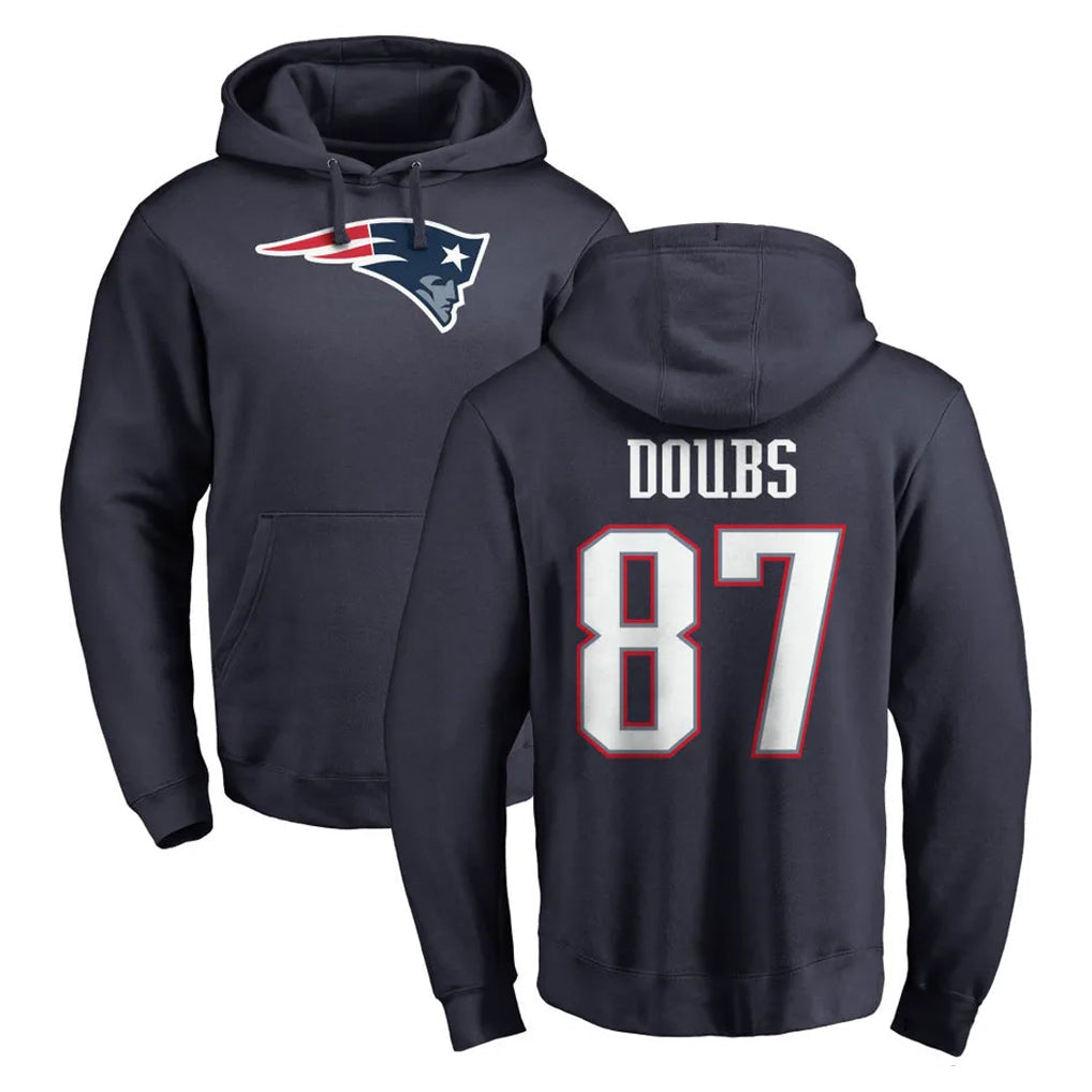 Kooe NE.Patriots #87 Romeo Doubs Player Navy LOGO Pullover Hoodies Home Game Stitched Jerseys