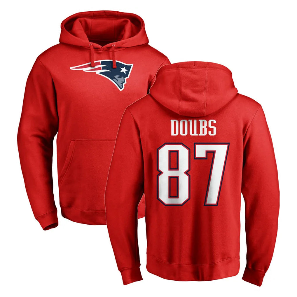 Kooe NE.Patriots #87 Romeo Doubs Player Red LOGO Pullover Hoodies Home Game Stitched Jerseys