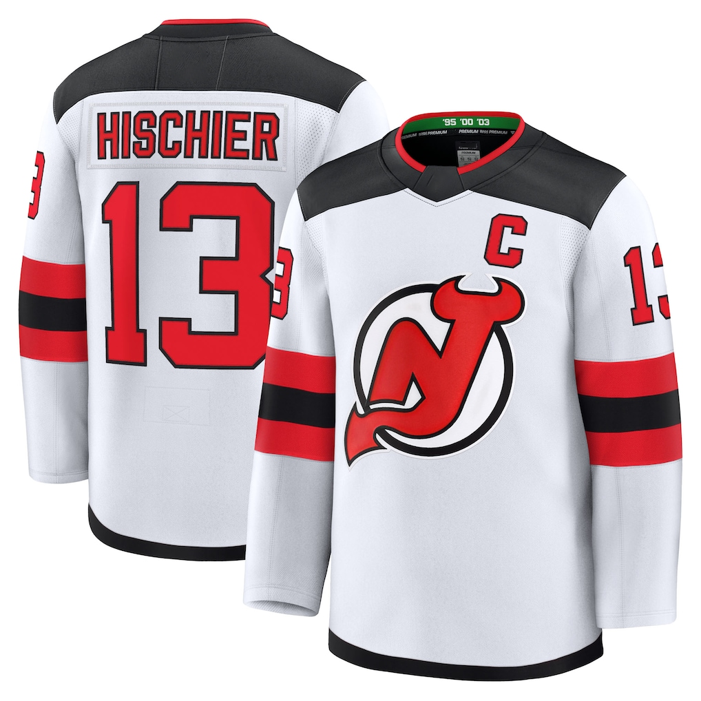 Kooe N.Jersey Devils #13 Nico Hischier White Away Premium Jerseys