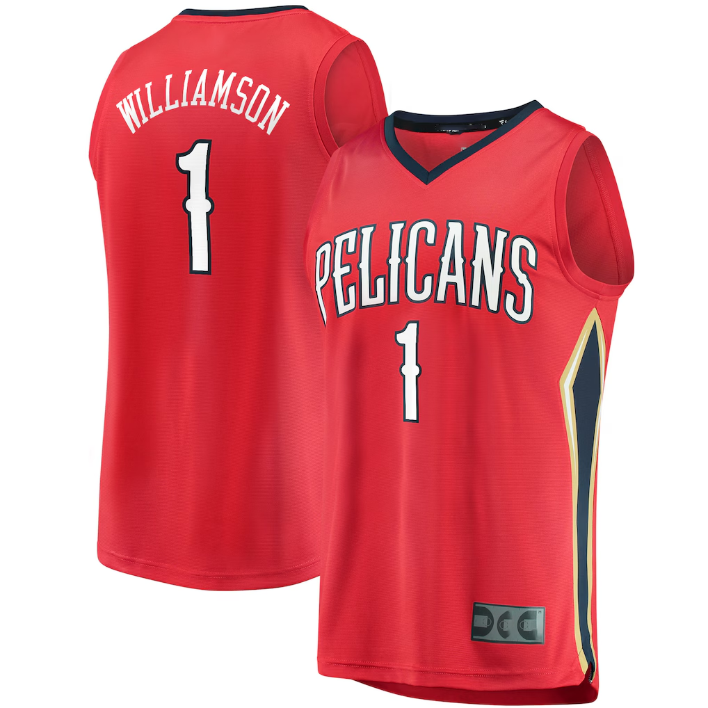 Kooe NO.Pelicans #1 Zion Williamson Red Replica Fast Break Stitched Jerseys- Statement Edition