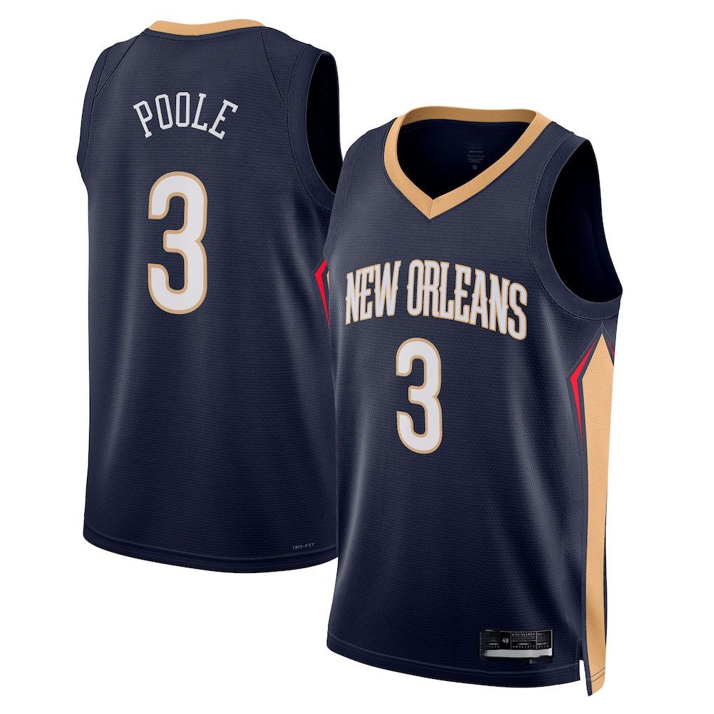 Kooe NO.Pelicans #3 Jordan Poole Navy Swingman Stitched Jerseys- Icon Edition