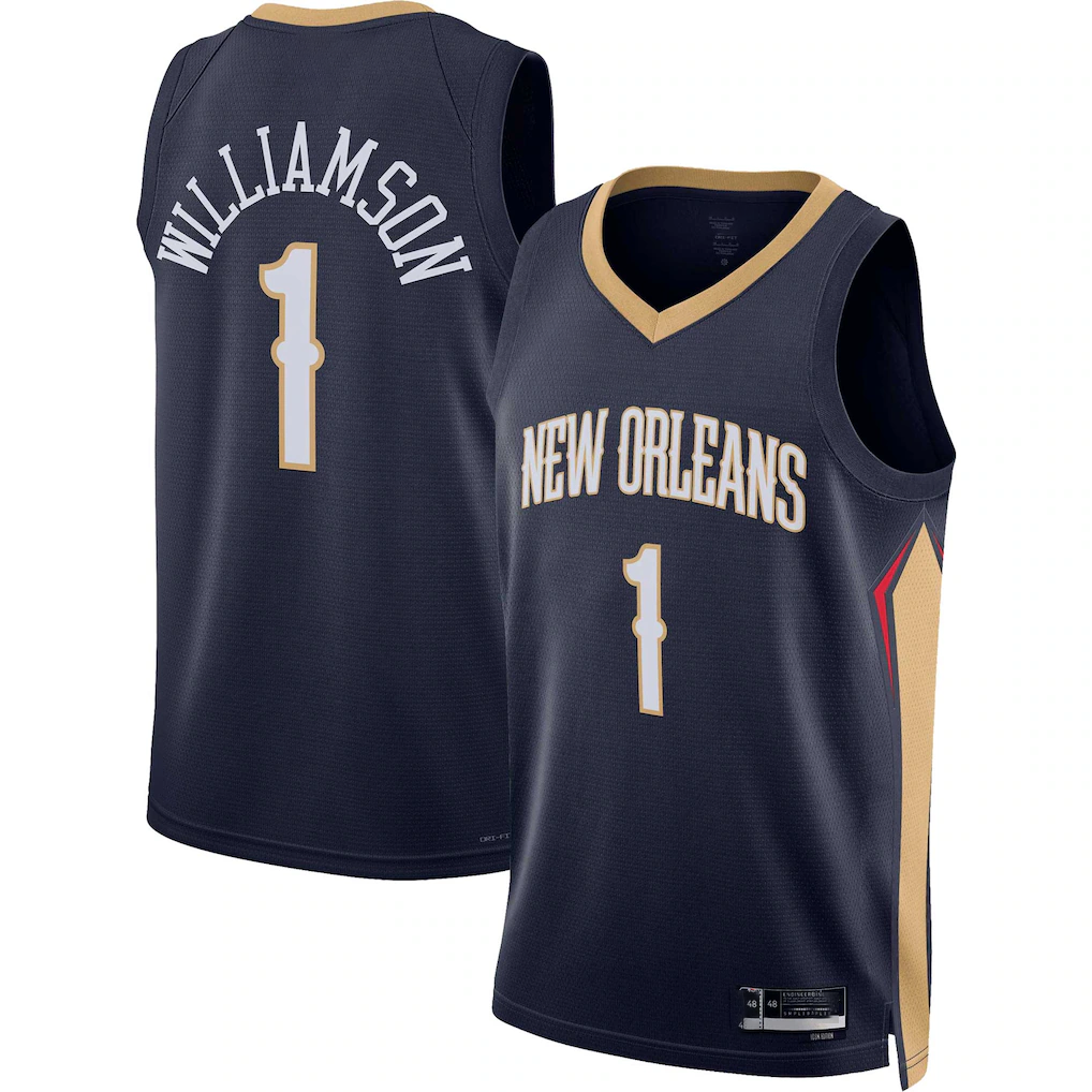 Kooe NO.Pelicans #1 Zion Williamson Navy Swingman Stitched Jerseys- Icon Edition