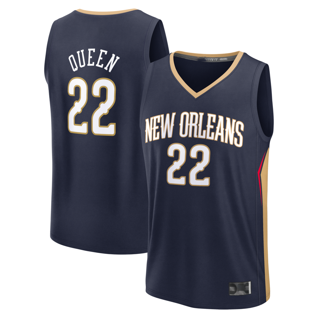 Kooe NO.Pelicans #22 Derik Queen Navy Fast Break Replica Stitched Jerseys- Icon Edition