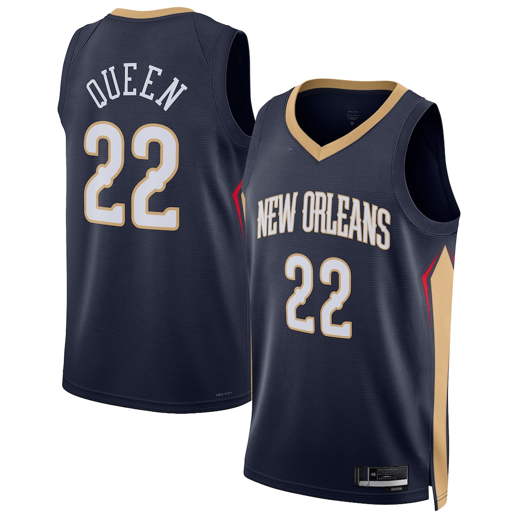 Kooe NO.Pelicans #22 Derik Queen Navy Swingman Stitched Jerseys- Icon Edition