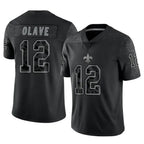 Kooe NO.Saints #12 Chris Olave Player Black Limited Reflective Home Game Stitched Jerseys