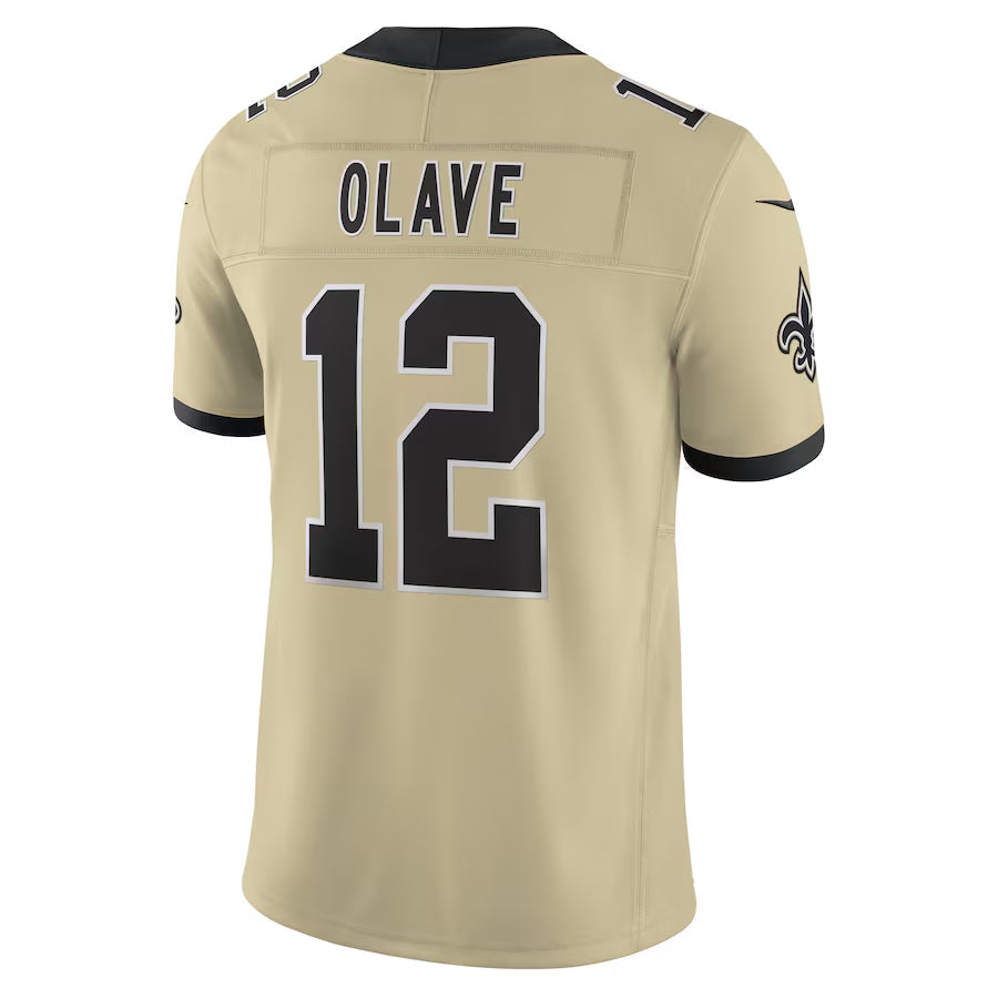 Kooe NO.Saints #12 Chris Olave Player Gold Alternate Vapor F.U.S.E. Limited Stitched Jerseys