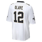 Kooe NO.Saints #12 Chris Olave Player White Home Game Stitched Jerseys