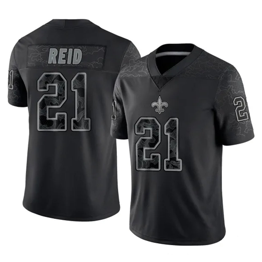 Kooe NO.Saints #21 Justin Reid Player Black Limited Reflective Home Game Stitched Jerseys
