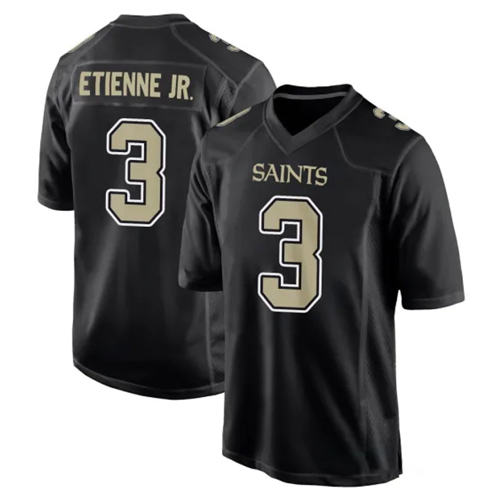 Kooe NO.Saints #3 Travis Etienne Jr. Player Black Carbon Fashion Home Game Stitched Jerseys