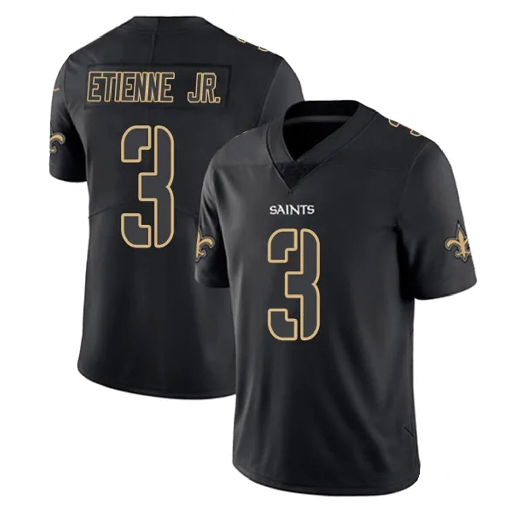 Kooe NO.Saints #3 Travis Etienne Jr. Player Black Impact Limited Home Game Stitched Jerseys