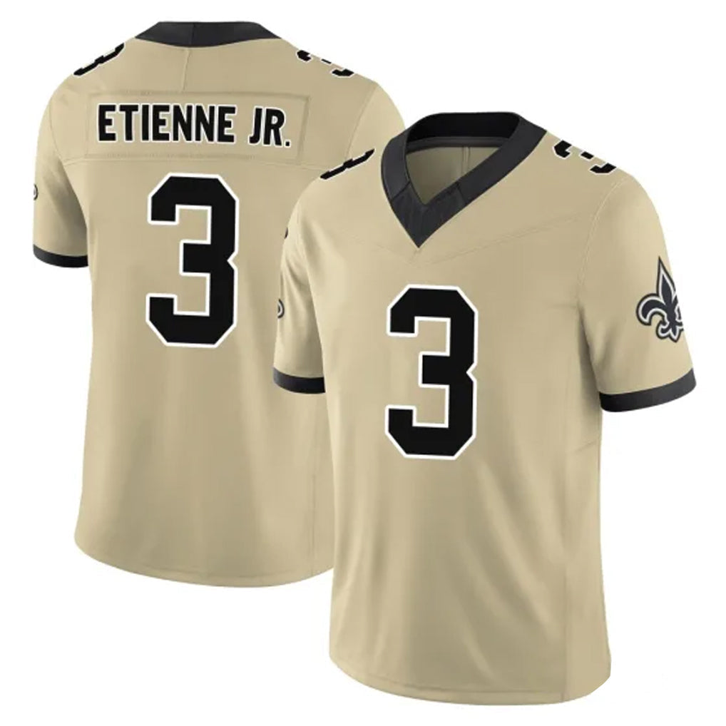 Kooe NO.Saints #3 Travis Etienne Jr. Player Gold Limited Vapor F.U.S.E. Home Game Stitched Jerseys