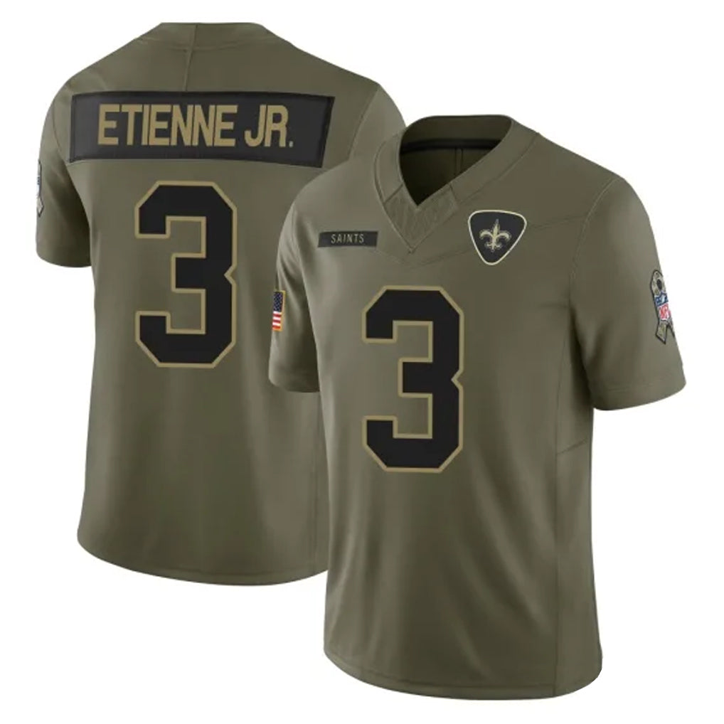 Kooe NO.Saints #3 Travis Etienne Jr. Player Olive 2025 Salute To Service Limited Stitched Jerseys