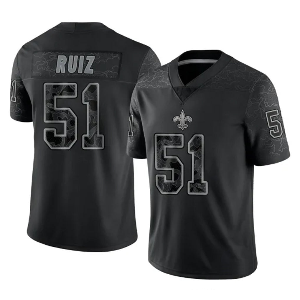 Kooe NO.Saints #51 Cesar Ruiz Player Black Limited Reflective Home Game Stitched Jerseys
