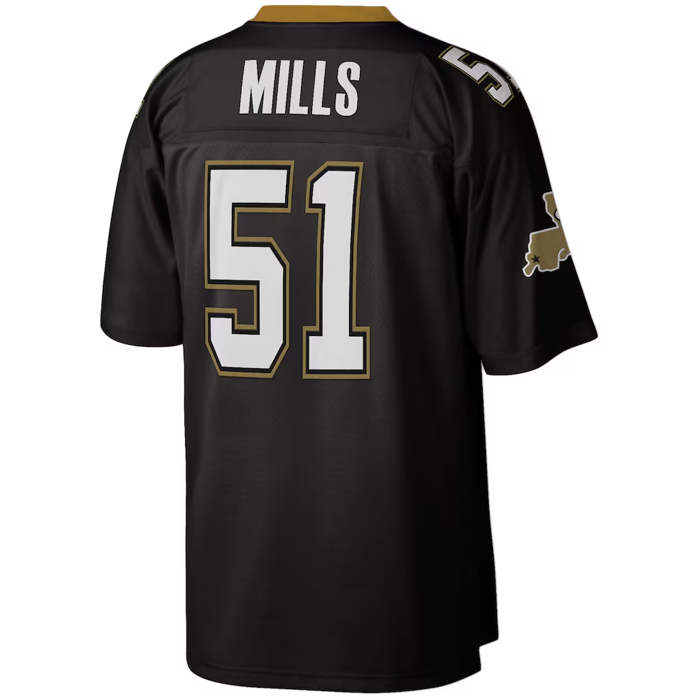 Kooe NO.Saints  #51 Sam Mills Mitchell & Ness Black Legacy Replica Stitched Puhic Jersey