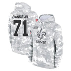 Kooe NO.Saints #71 Kelvin Banks Jr. Player Arctic Camo Salute to Service Pullover Hoodies Limited Game Stitched Jerseys
