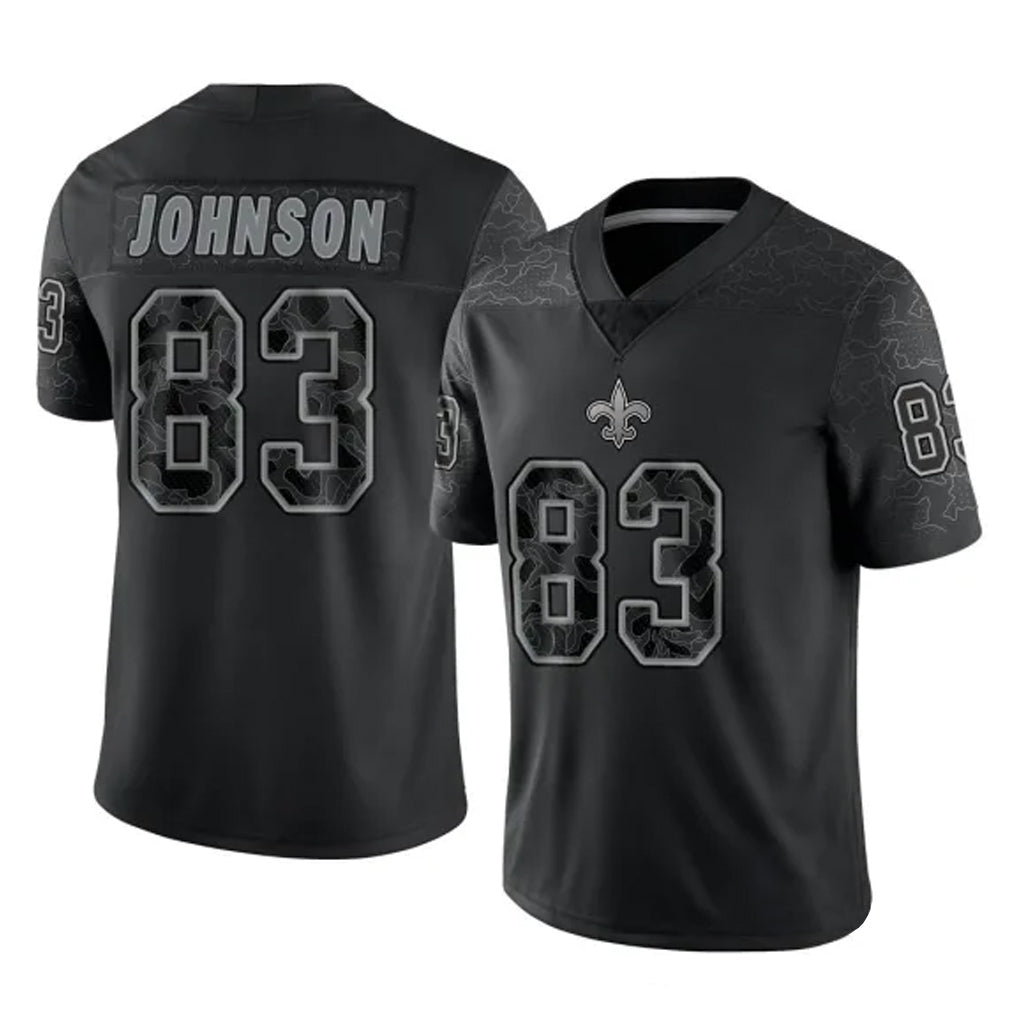 Kooe NO.Saints #83 Juwan Johnson Player Black Limited Reflective Home Game Stitched Jerseys