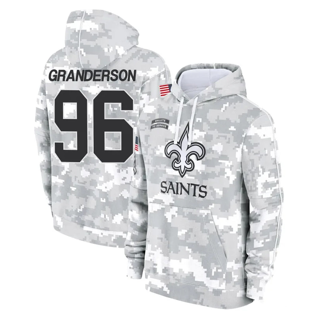 Kooe NO.Saints #96 Carl Granderson Player Arctic Camo Salute to Service Pullover Hoodies Limited Game Stitched Jerseys