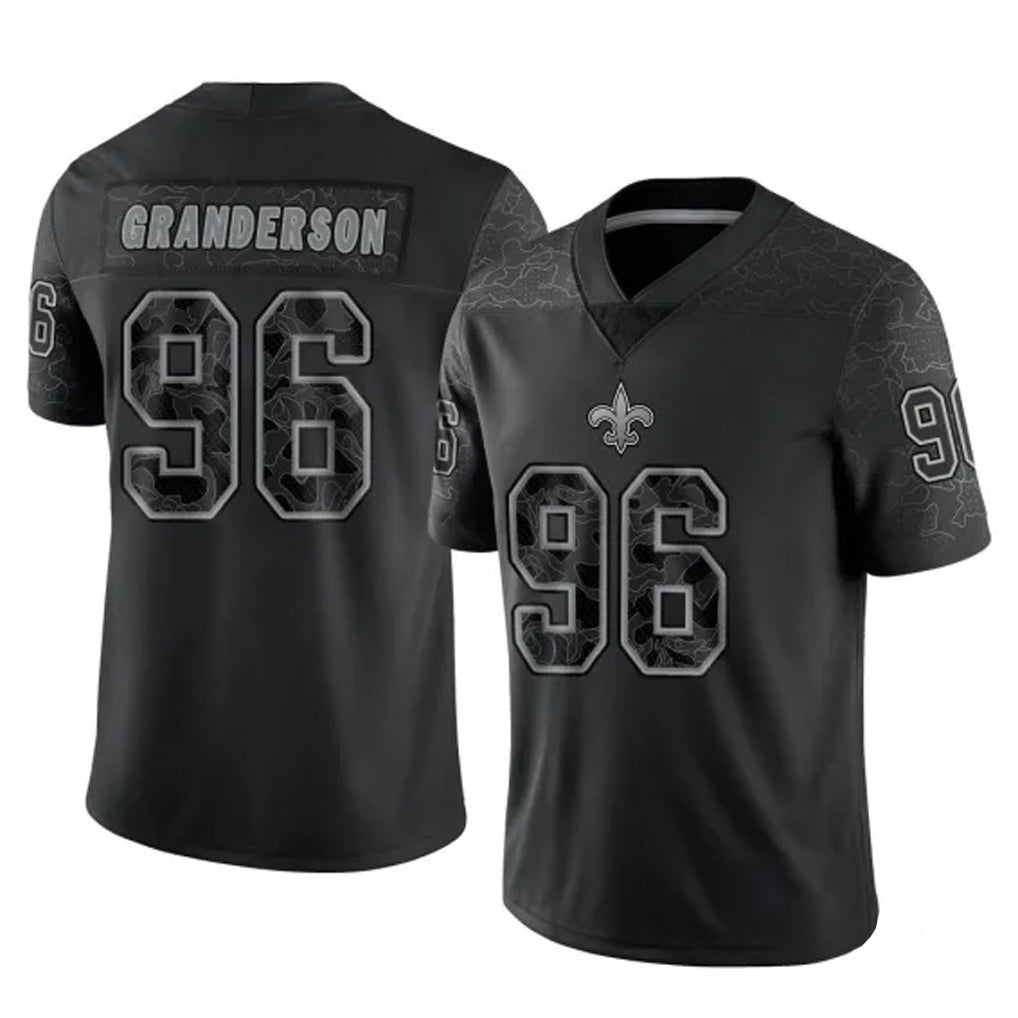 Kooe NO.Saints #96 Carl Granderson Player Black Limited Reflective Home Game Stitched Jerseys