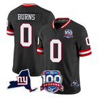 Kooe NY.Giants #0 Brian Burns Player Black 100th Season & State Patch Vapor Limited Home Game Stitched Jerseys
