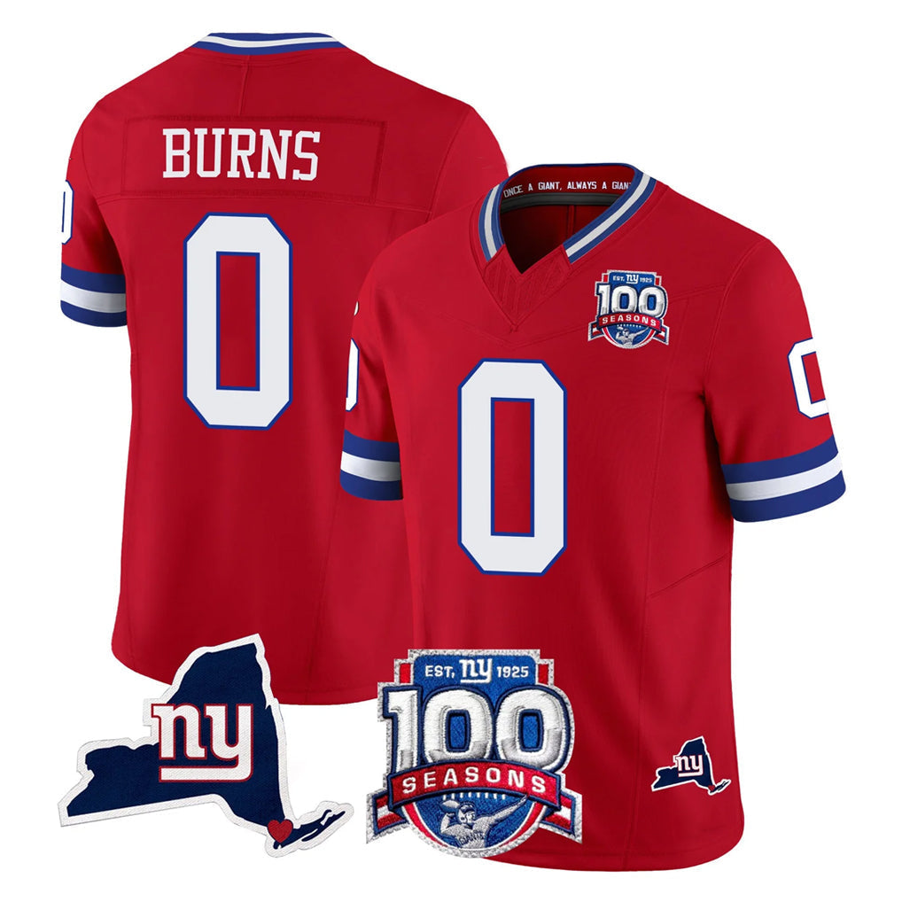 Kooe NY.Giants #0 Brian Burns Player Red 100th Season & State Patch Vapor Limited Home Game Stitched Jerseys