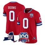 Kooe NY.Giants #0 Brian Burns Player Red 100th Season & State Patch Vapor Limited Home Game Stitched Jerseys