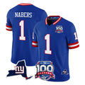 Kooe NY.Giants #1 Malik Nabers Player Royal 100th Season & State Patch Vapor Limited Home Game Stitched Jerseys