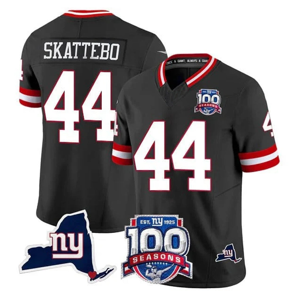 Kooe NY.Giants #44 Cam Skattebo Player Black 100th Season & State Patch Vapor Limited Home Game Stitched Jerseys
