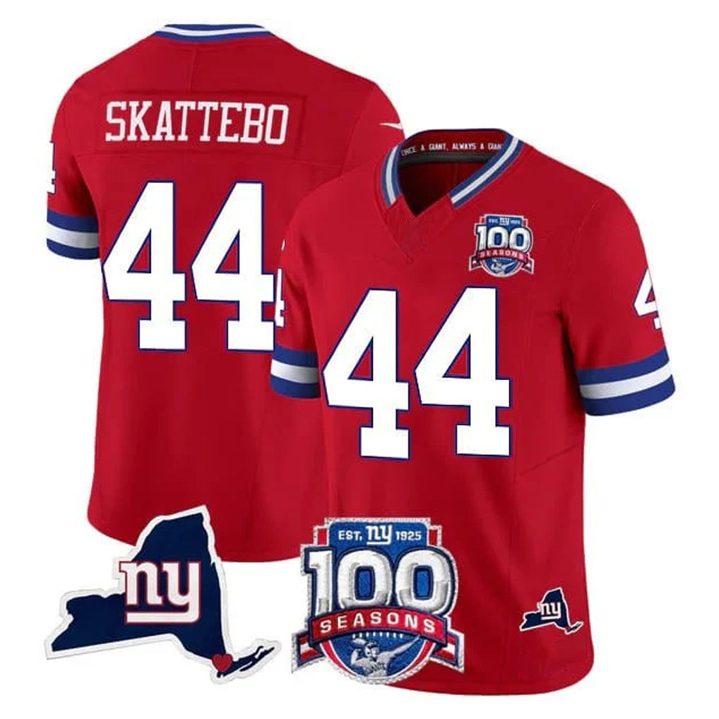 Kooe NY.Giants #44 Cam Skattebo Player Red 100th Season & State Patch Vapor Limited Home Game Stitched Jerseys