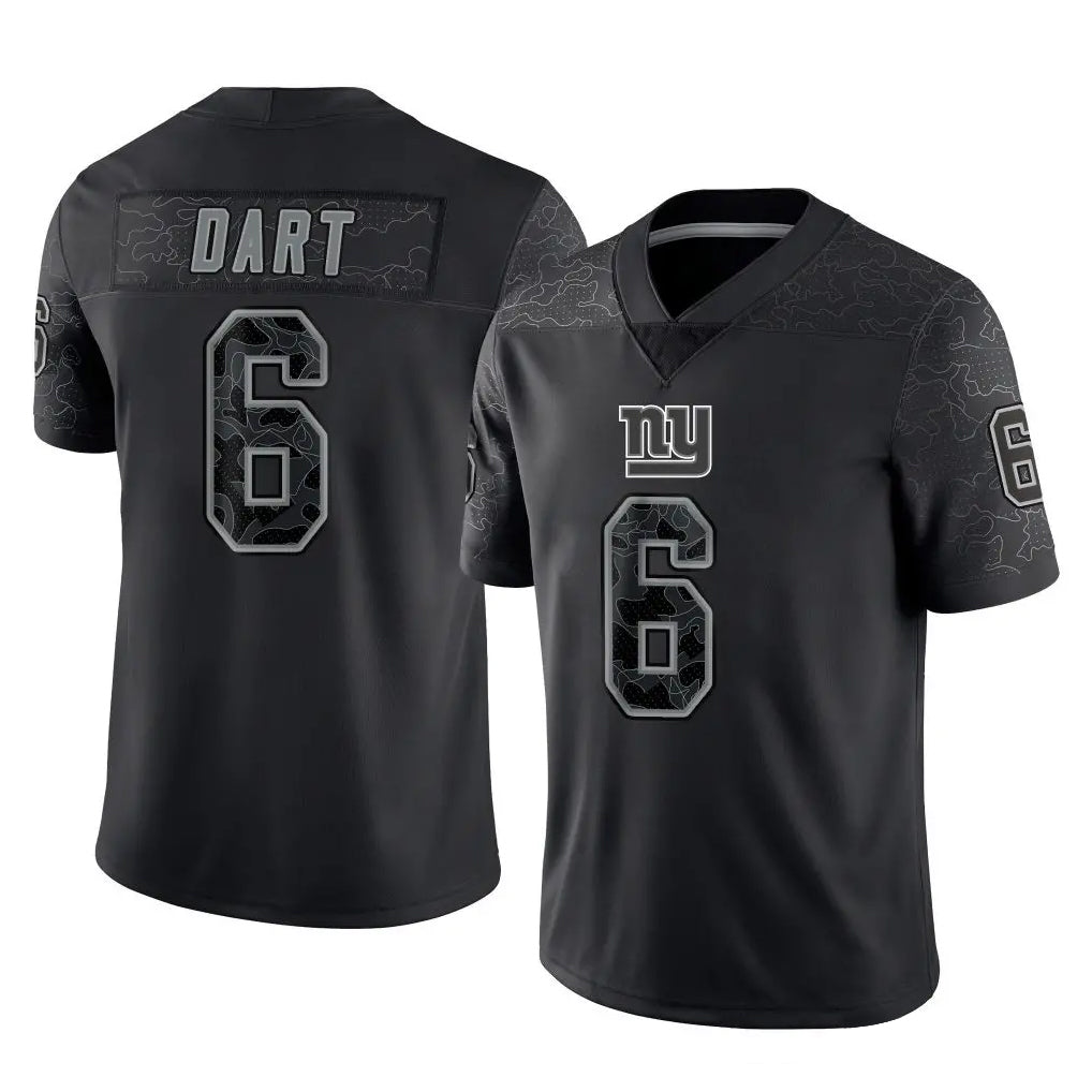 Kooe NY.Giants #6 Jaxson Dart Player Black Limited Reflective Home Game Stitched Jerseys