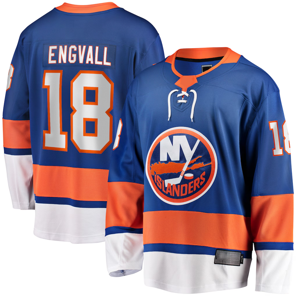 Kooe NY.Islanders #18 Pierre Engvall Blue Home Premier Breakaway Player Jerseys