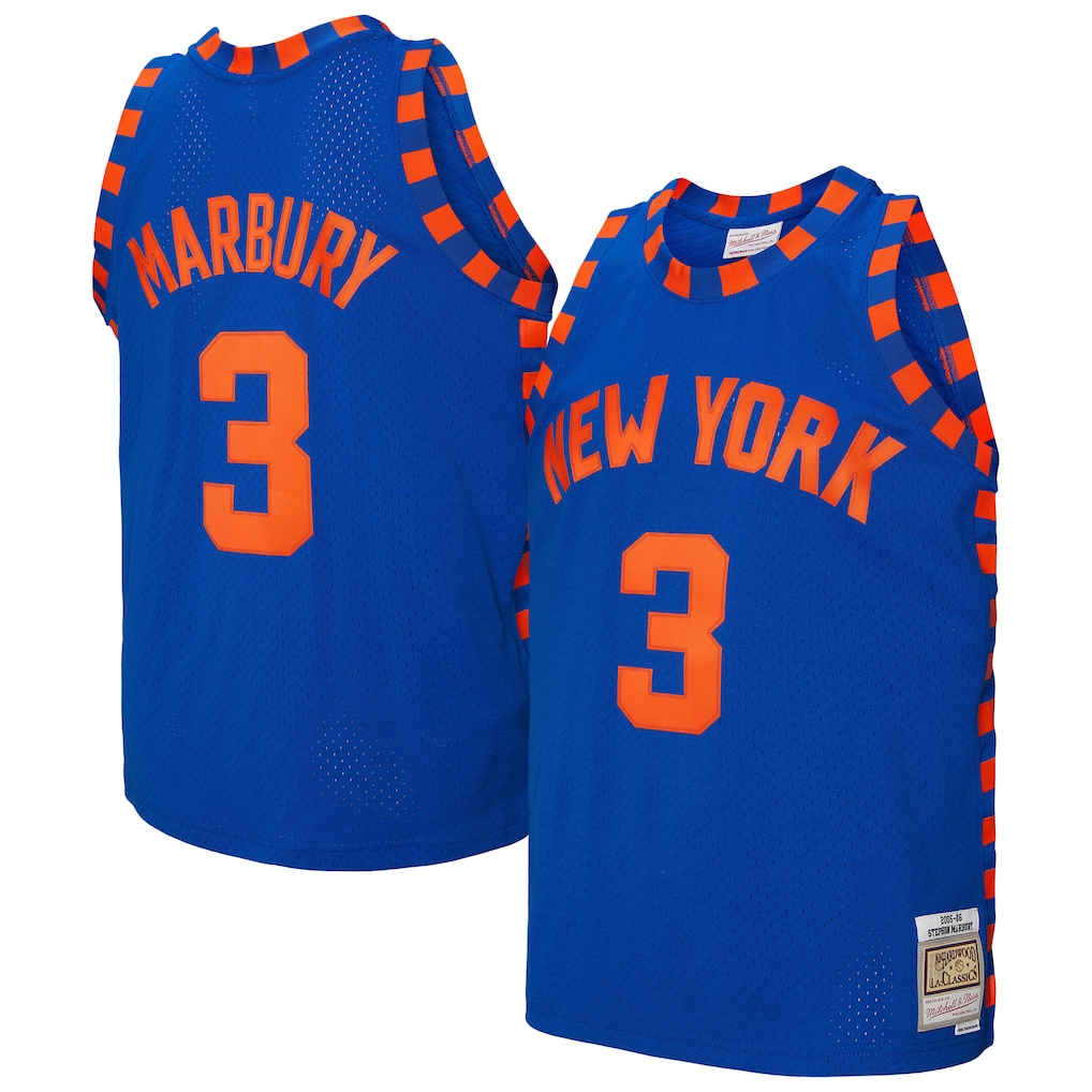 Kooe NY.Knicks #3 Stephon Marbury Mitchell & Ness Blue 200506 Hardwood Classics Swingman Jerseys