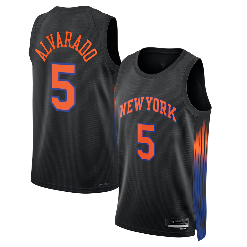 Kooe NY.Knicks #5 Jos¨¦ Alvarado Black Swingman Jerseys - Statement Edition