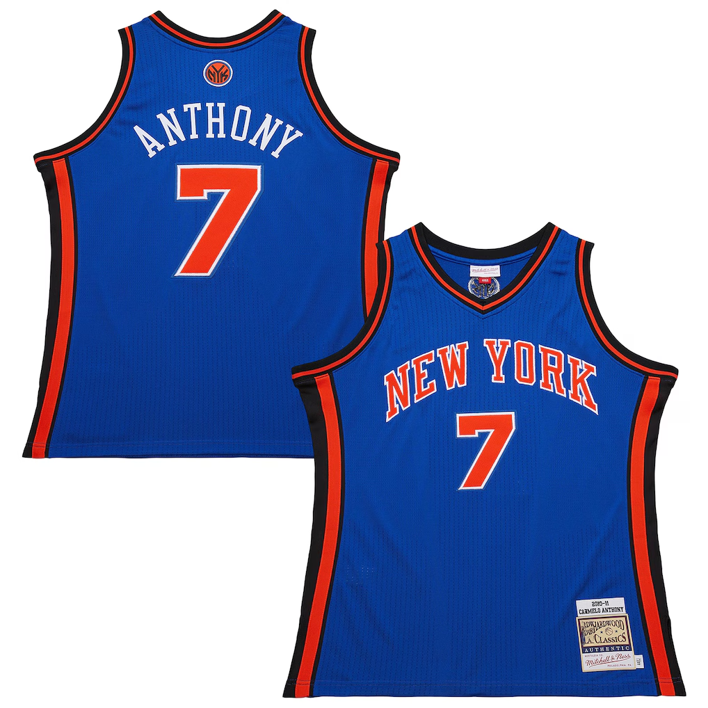 Kooe NY.Knicks #7 Carmelo Anthony Mitchell & Ness Blue 201011 Hardwood Classics Authentic Jerseys