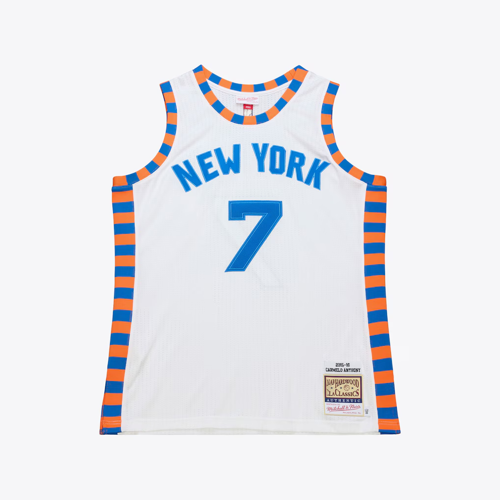 Kooe NY.Knicks #7 Carmelo Anthony Mitchell & Ness White 2015-16 Hardwood Classics Authentic Jerseys