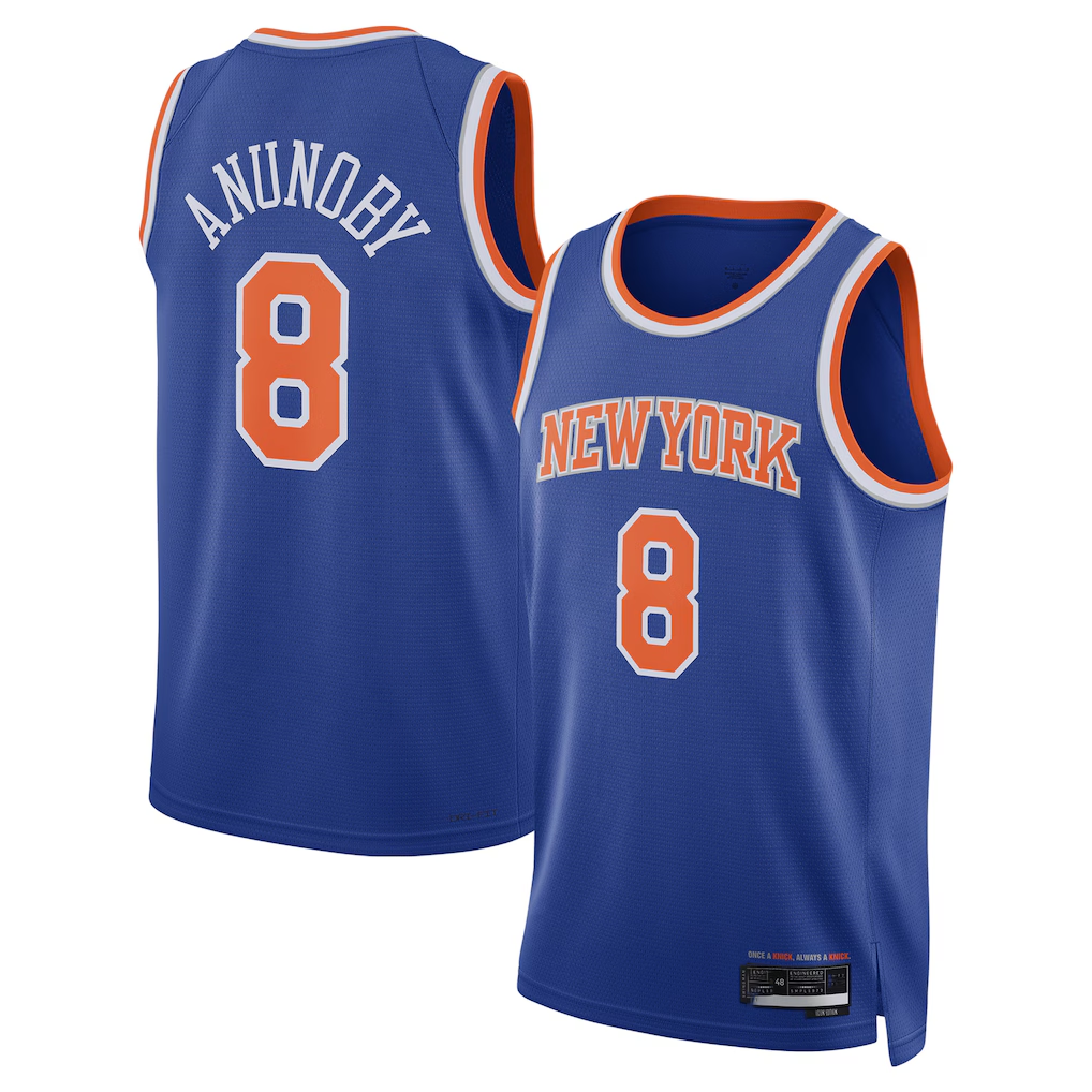 Kooe NY.Knicks #8 OG Anunoby Blue Swingman Jerseys - Icon Edition