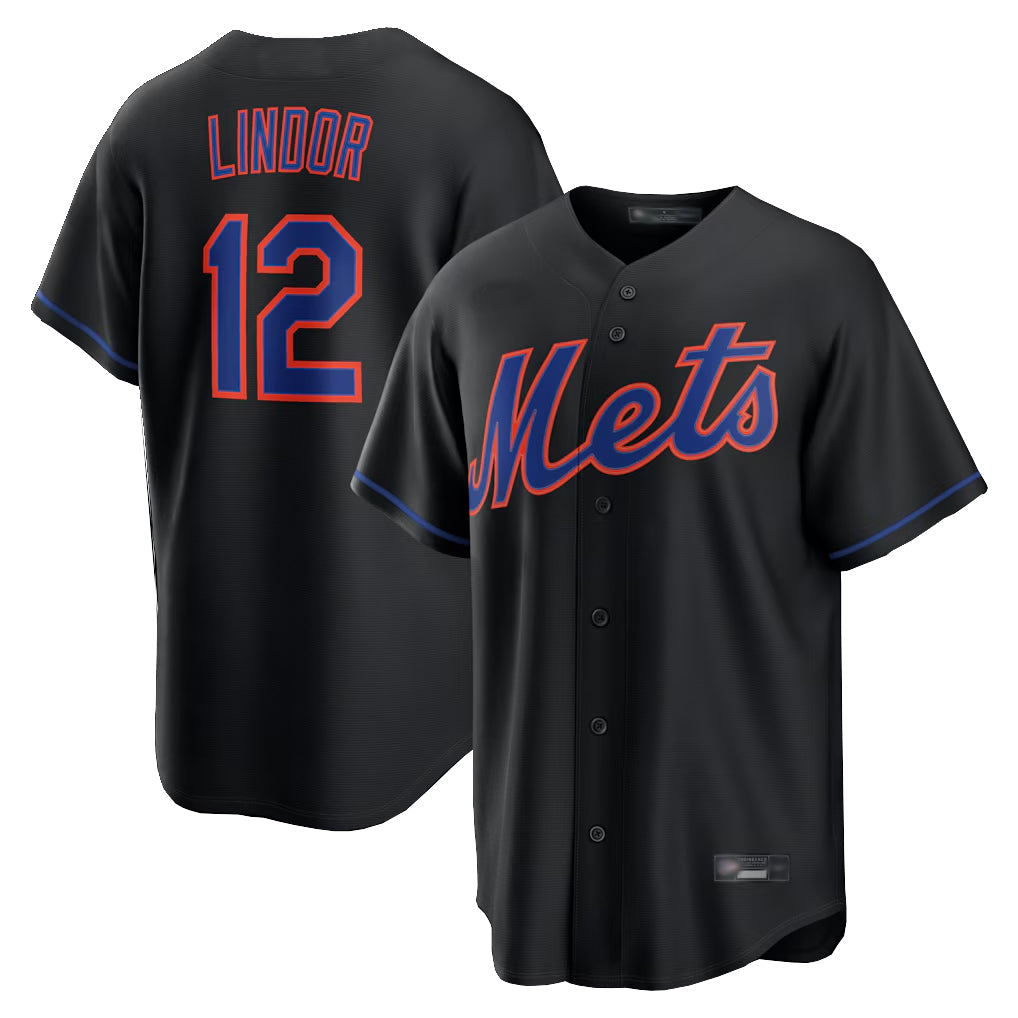 Kooe NY.Mets #12 Francisco Lindor Player Black Alternate Home Game Stitched Jerseys