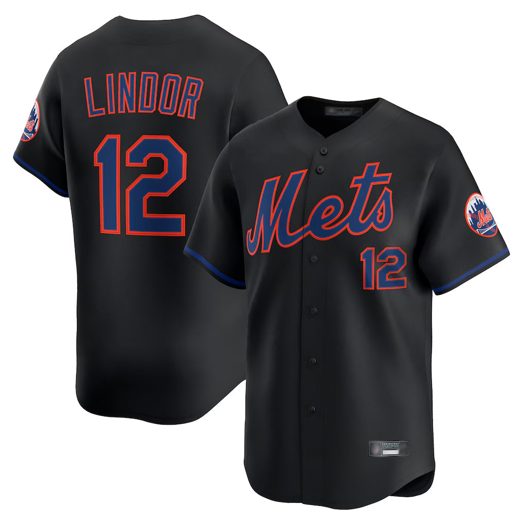 Kooe NY.Mets #12 Francisco Lindor Player Black Alternate Home Limited Stitched Jerseys