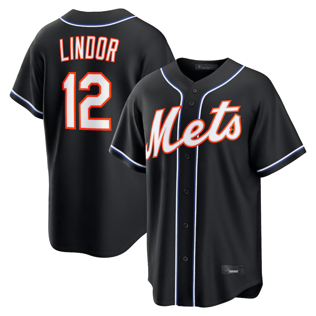 Kooe NY.Mets #12 Francisco Lindor Player Black Fashion Out Game Stitched Jerseys