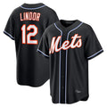 Kooe NY.Mets #12 Francisco Lindor Player Black Fashion Out Game Stitched Jerseys